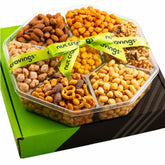 Nut Cravings Easter mixed nuts gift basket with green ribbon, ideal for gifting