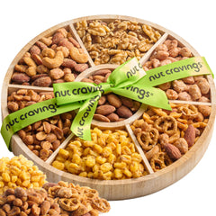 Nut Cravings Easter mixed nuts gift basket in a wooden tray, perfect for sharing at celebrations