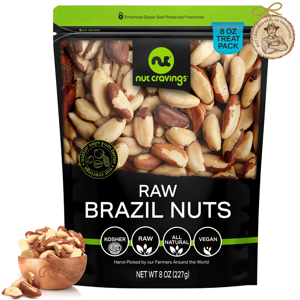 Nut Cravings raw Brazil nuts in a resealable bag for ultra-fresh snacking.