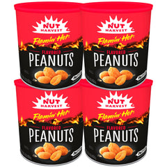 Nut Harvest Flamin' Hot Peanuts canister for on-the-go snacking with bold flavor.