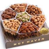 Nut Haven Holiday Nuts Gift Basket front view, ideal for gifting during holidays.