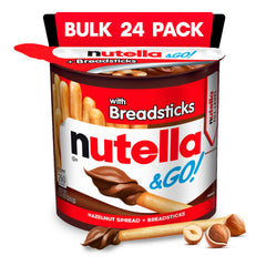 Nutella GO! chocolate hazelnut spread with breadsticks in a handy cup for on-the-go snacking.