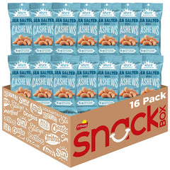Nut Harvest sea salted whole cashews 16-pack, front view, ideal on-the-go snack