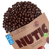 Nutic dark chocolate covered espresso beans in a bag for fresh, convenient snacking.