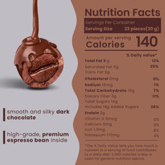 Close-up of Nutic espresso beans enrobed in Belgian dark chocolate for premium flavor.