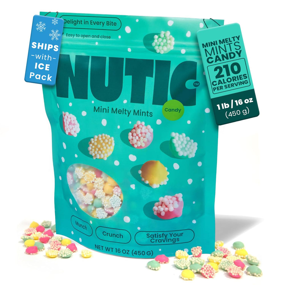 Nutic Mini Smooth and Melty Mints Nonpareils pack shot, ideal for festive snacking