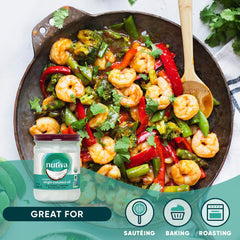 Close-up of Nutiva aroma highlighting tropical scent for cooking.