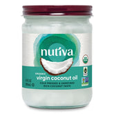 Nutiva coconut oil in a glass jar ready for everyday cooking and baking.