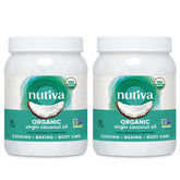Nutiva Organic Coconut Oil two-pack front view, versatile for cooking and baking.