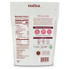 Nutiva chia seeds bowl close-up highlights fiber and protein boost for meals.