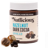 Nutlicious hazelnut dark cocoa spread jar—creamy, rich snack option.