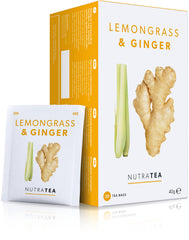 Nutra Tea lemongrass-ginger tea bag closeup, pure ingredients for a bright brew
