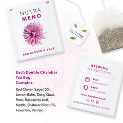 NutraMeno steeping cup with steam, conveying a comforting aroma