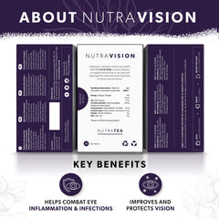 Nutra Tea Nutravision bilberry ingredients highlighted for eye health support.