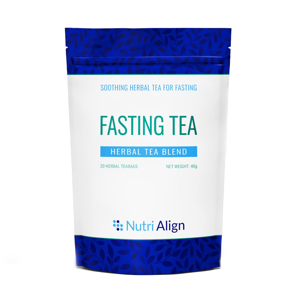 Nutri-Align Fasting Tea packaging with bags ready for a fasting routine.