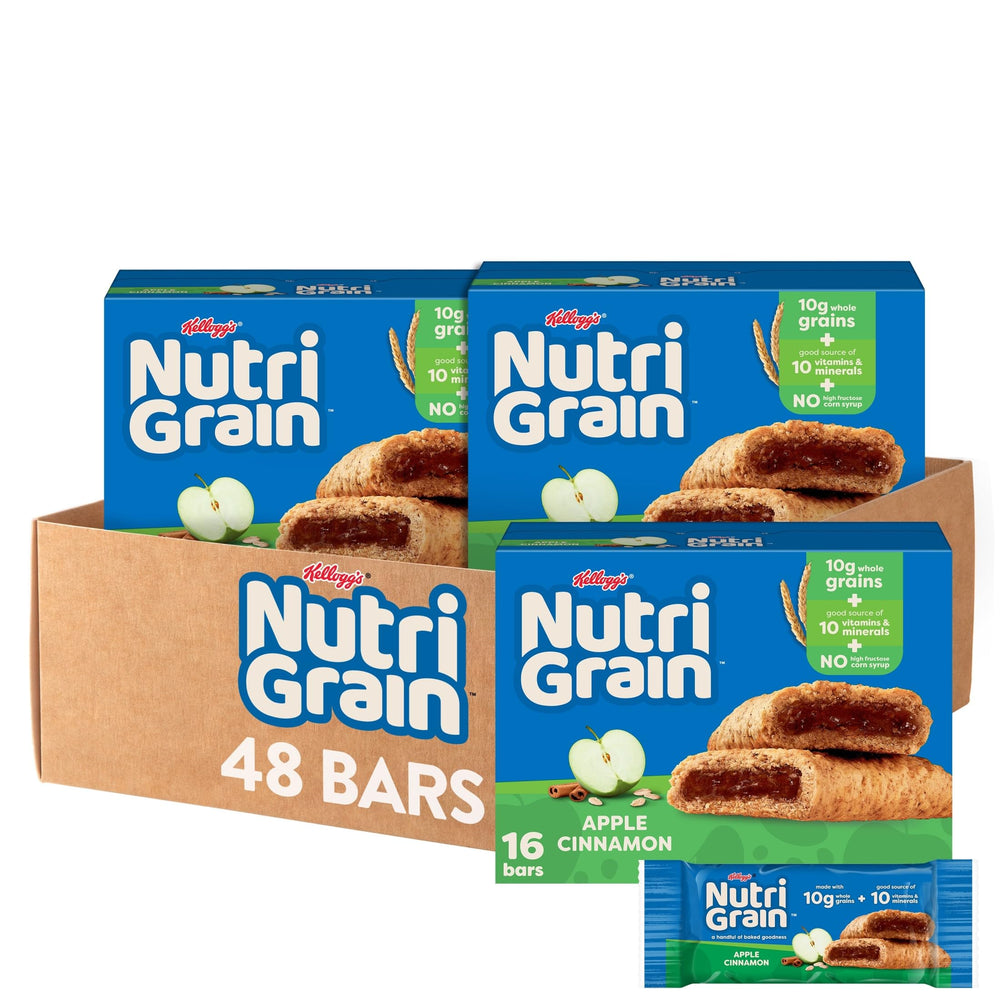 Nutri-Grain Apple Cinnamon packaging front, ideal for grab-and-go breakfasts.