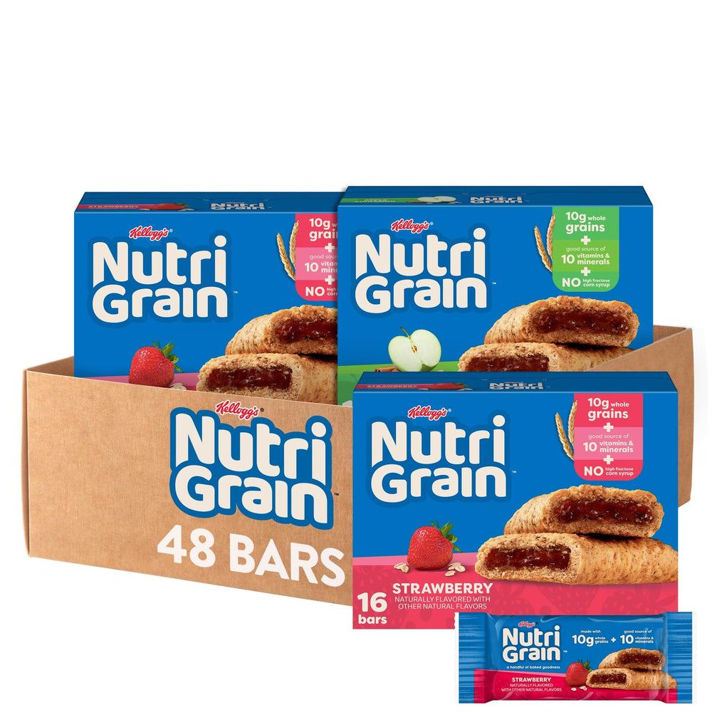 Nutri-Grain Breakfast Bars variety pack front view for family snacking.