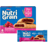 Nutri-Grain Soft Baked Raspberry Bars packaging box for quick breakfast on the go.