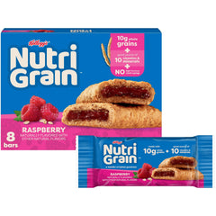 Nutri-Grain Soft Baked Raspberry Bars packaging box for quick breakfast on the go.