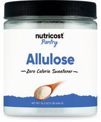 Nutricost Allulose sweetener bottle illustrates a zero-calorie sugar substitute for keto cooking.