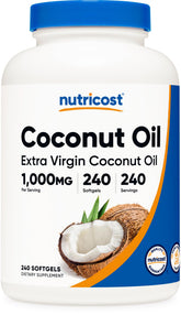 Nutricost Coconut Oil Softgels bottle front for convenient daily use