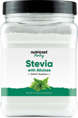 Nutricost Pantry Stevia with Allulose bottle on counter for zero-calorie sweetness