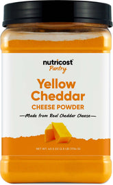 Nutricost Pantry Yellow Cheddar Cheese Powder bottle shows a 2.5 lb capacity for stocking.