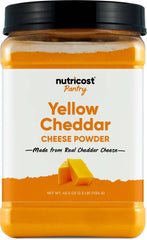Nutricost Pantry Yellow Cheddar Cheese Powder bottle shows a 2.5 lb capacity for stocking.