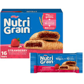 Nutri-Grain Breakfast Bars front pack showing 10g whole grains and strawberry flavor.