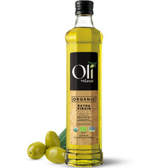 Oli by Nutrioli bottle on a kitchen counter showing premium organic EVOO for daily cooking