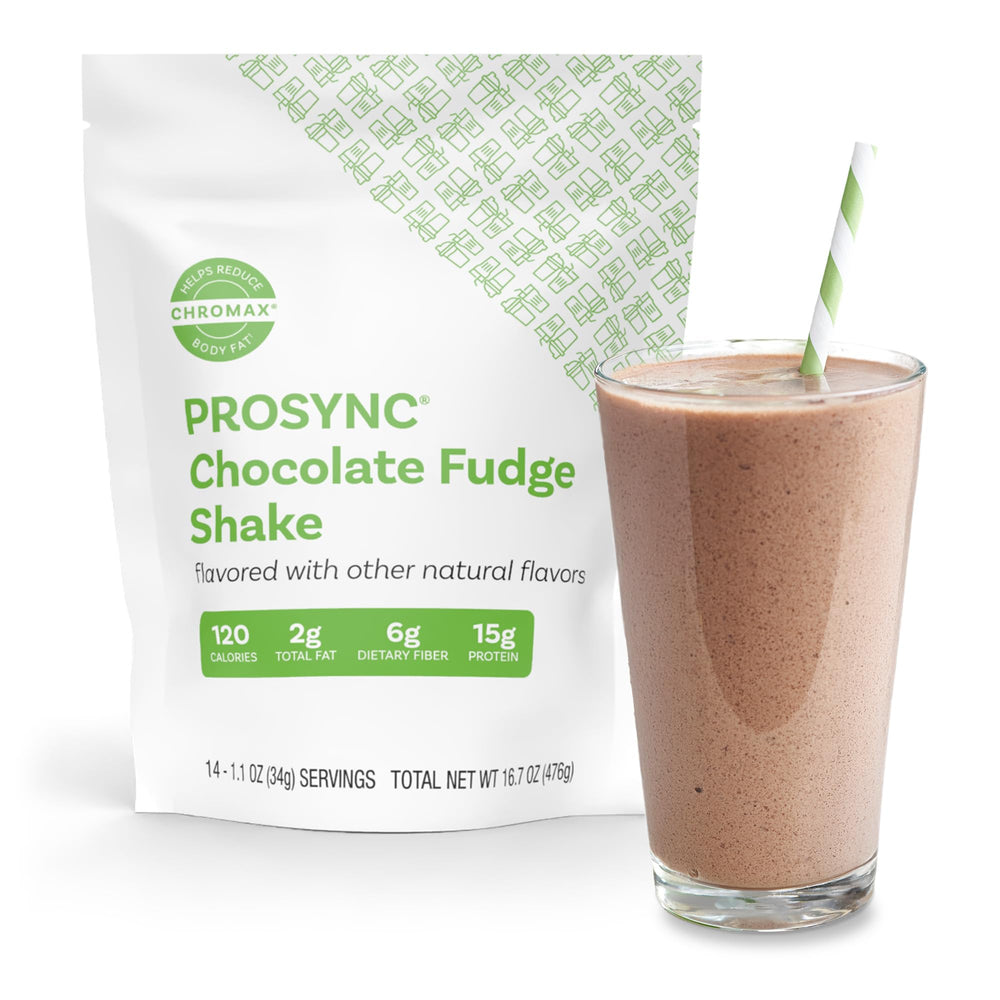 Nutrisystem ProSync chocolate shake tub label for a protein-packed meal replacement.