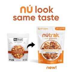 NuTrail Nut Granola Cinnamon Pecan packaging – resealable to keep flavor.