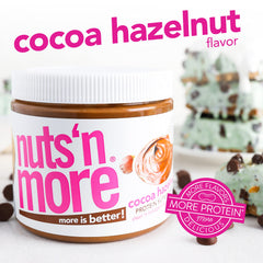 Nuts 'N More Cocoa Hazelnut Butter Spread on fruit shows healthy pairing.
