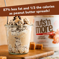 Nuts N More Salted Caramel Butter Powder scoop for quick, low-fat prep.