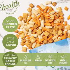 NUTS U.S. Oriental Rice Crackers soy and chili notes for flavor.