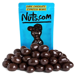 Nuts.com dark chocolate espresso beans in a bag for easy snacking.