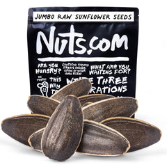 Nuts.com jumbo raw sunflower seeds in-shell provide a protein-rich snack option.