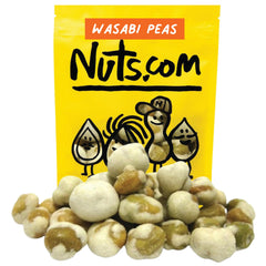 Nuts.com natural color wasabi peas in bag show pure ingredients and snack-ready crunch.