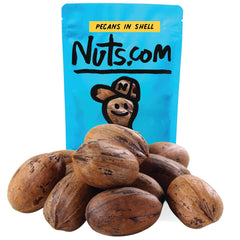 Nuts.com pecans in shell in a 1lb bag ready for snacking.