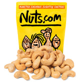 Nuts.com roasted cashews lightly salted in a resealable bag for easy snacking.