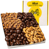 Nuts.com Sweet and Salty Gift Tray showcasing roasted cashews and chocolate raisins, ideal for gifting.