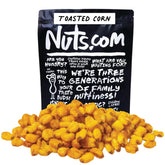 Nuts.com toasted corn in a resealable bag, delivering a crisp, on-the-go snack.