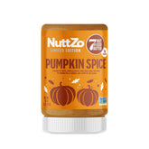 NuttZo Pumpkin Spice Power Fuel jar on countertop showing plant-based protein boost