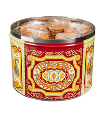 Nyakers Gingersnaps tin side view highlighting festive packaging and ready-to-serve cookies.