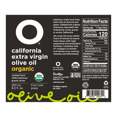 O Olive Oil bottle pour view highlighting fruity, finishing oil for dishes
