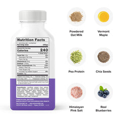 Oats Overnight Blueberry Muffin bottled shake being poured for a quick breakfast.