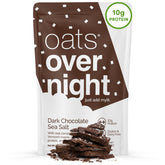 Oats Overnight dark chocolate sea salt pack highlighting gluten-free, plant-based breakfast.