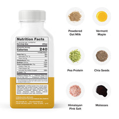 Oats Overnight maple brown sugar bottle label close-up, gluten-free and non-GMO notes.