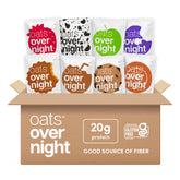 Oats Overnight party pack packaging highlighting eight flavors for grab and go breakfasts