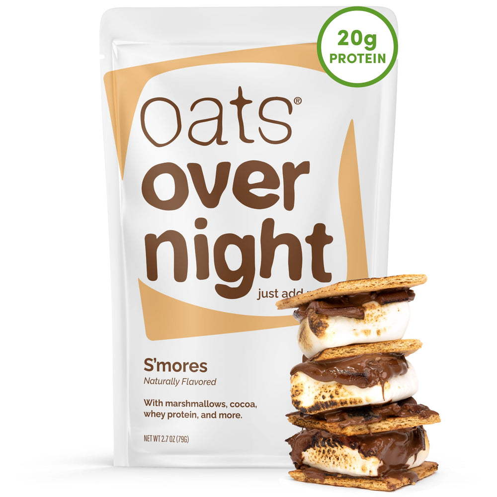 Oats Overnight Smores bottle pour shows grab-and-go breakfast convenience.